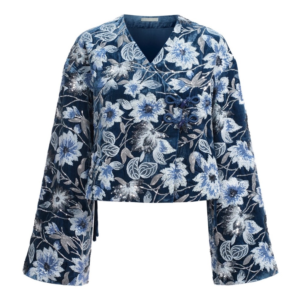 Pheme Paris EMBROIDERED VELVET JACKET - BLUE